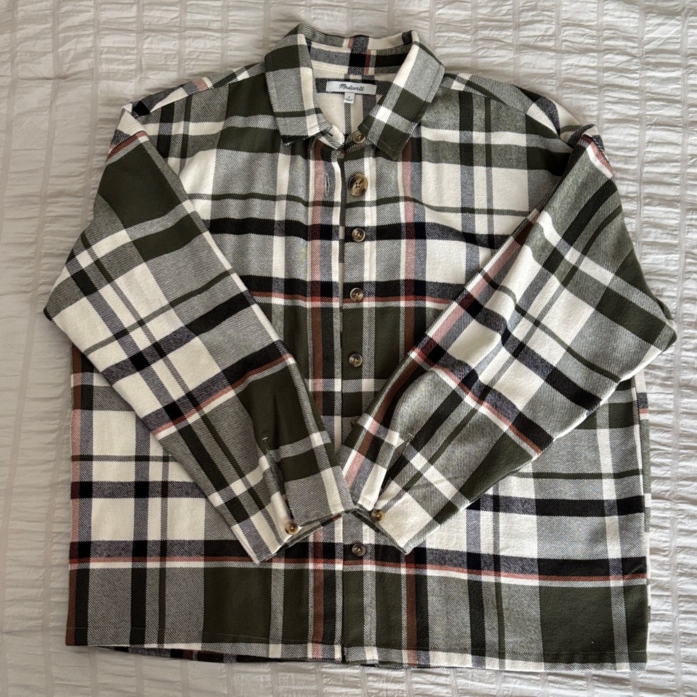 Madewell Green and White Plaid Shirt